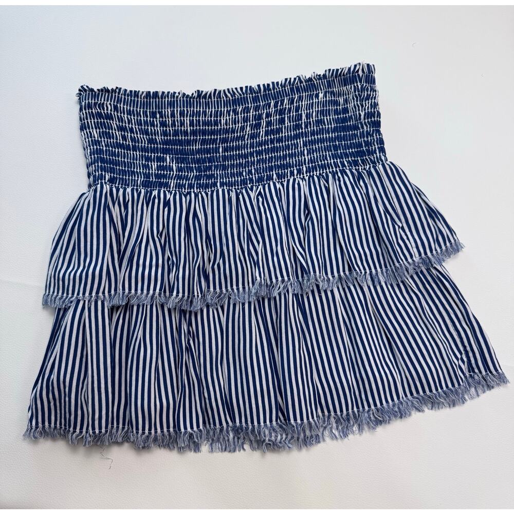 Aerie Mini Skirt Size Medium Striped Blue White Frayed Hem Coastal Boho Beachy‎
